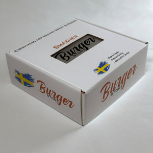 Burger Store Smashjärn med gravering i förpackning – Made in Sweden