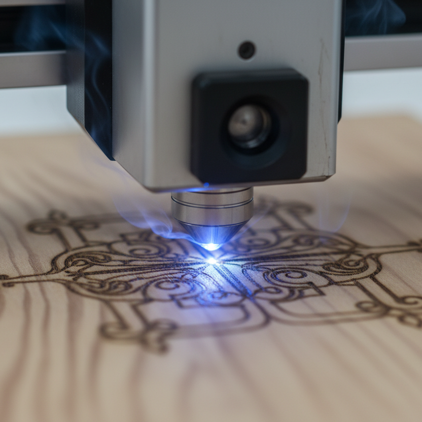 Gravering av kunders egna träprodukter med logotyp och text.