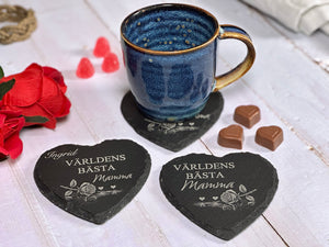 Personligt underlägg i hjärtform med ros och text – perfekt gåva till världens bästa mamma