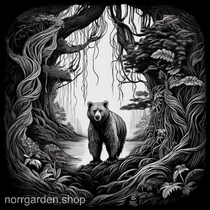 Naturmotiv: björn i skog – handgraverat på återvunnet skiffer