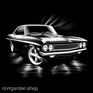 Motiv av klassisk muskelbil för gravering på våra underlägg.