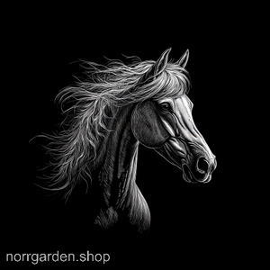 Graverat skifferunderlägg med motiv av Friserhäst – elegant gåva för hästfantaster