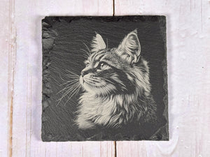 Underlägg i skiffer med graverad katt - perfekt gåva till kattälskare