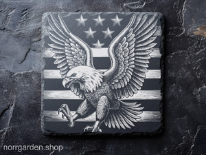 Lasergraverat motiv: örn och flagga i sten – stilfull hyllning till amerikansk frihet och stil