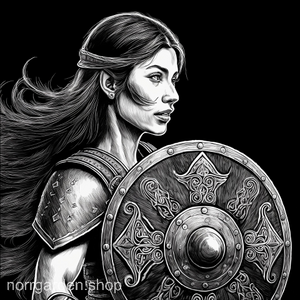 Underlägg i skiffer med motiv av sköldmö i profil – en kraftfull detalj i hemmet