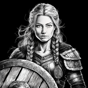 Underlägg i skiffer med motiv av sköldmö i rustning – en kraftfull detalj i hemmet