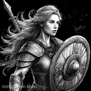 Skifferunderlägg med graverad sköldmö i vind – vikingainspirerat hantverk