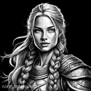 Skifferunderlägg med graverad sköldmö med fläta – vikingainspirerat hantverk