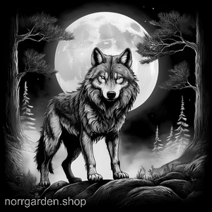 Skifferbricka med graverad varg i månljus – rustik och vildmarksinspirerad present