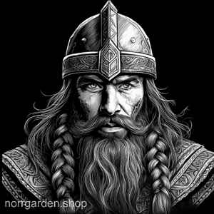 Underlägg i skiffer med motiv av viking med hjälm och skägg – en kraftfull detalj i hemmet