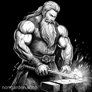 Vikingamotiv: viking smider med hammare – graverat på skiffer