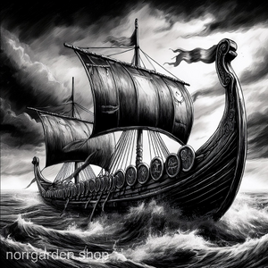 Personligt underlägg i skiffer med vikingaskepp i storm – stilren nordisk design