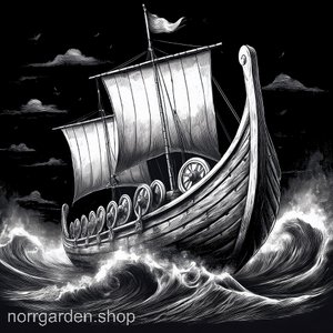 Underlägg i skiffer med vikingaskepp på vågor