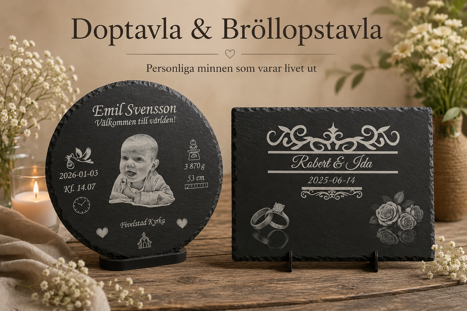 Minnestavla till dop & bröllop – en present som varar hela livet