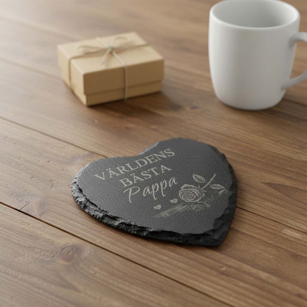 Underlägg i skiffer med texten världens bästa pappa