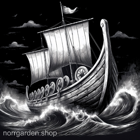 Underlägg i skiffer med vikingaskepp på vågor
